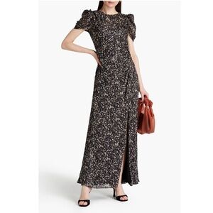 ML MONIQUE LHUILLIER Floral Maxi Dress Gown In Black Size 6